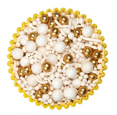 Selenite | Mix di sfere bianche e oro perlate e metallizzate | Diamanti di Zucchero