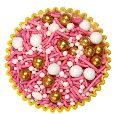 Quarzo | Mix rosa con sfere perlate e dorate | Diamanti di Zucchero